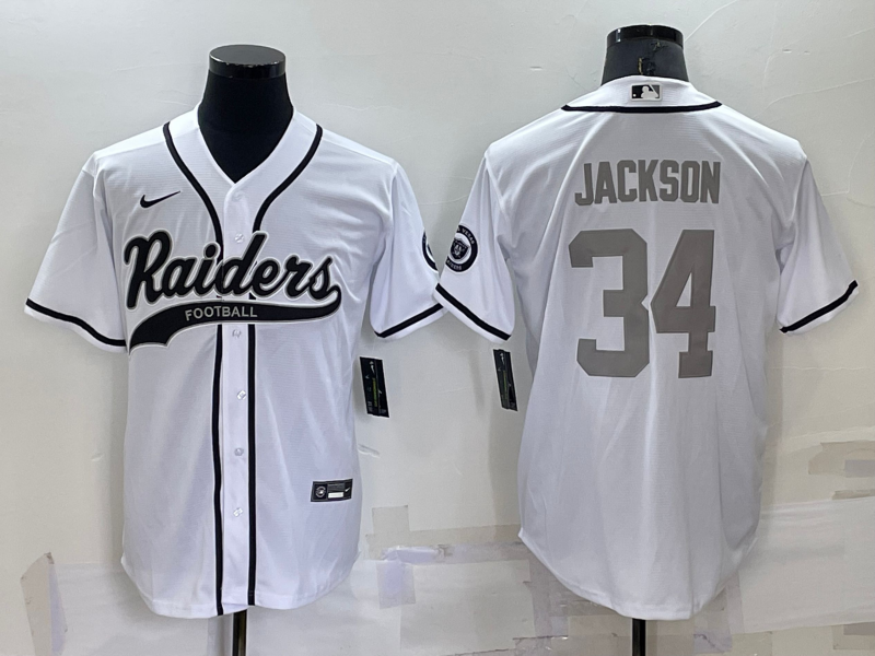 Men's Las Vegas Raiders #34 Bo Jackson White Grey Cool Base Stitched Baseball Jersey